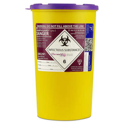 Purple Lid Sharpsguard cyto Sharps bin 5 Litre