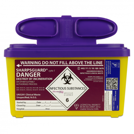 Purple Lid Sharpsguard cyto Sharps bin1 Litre